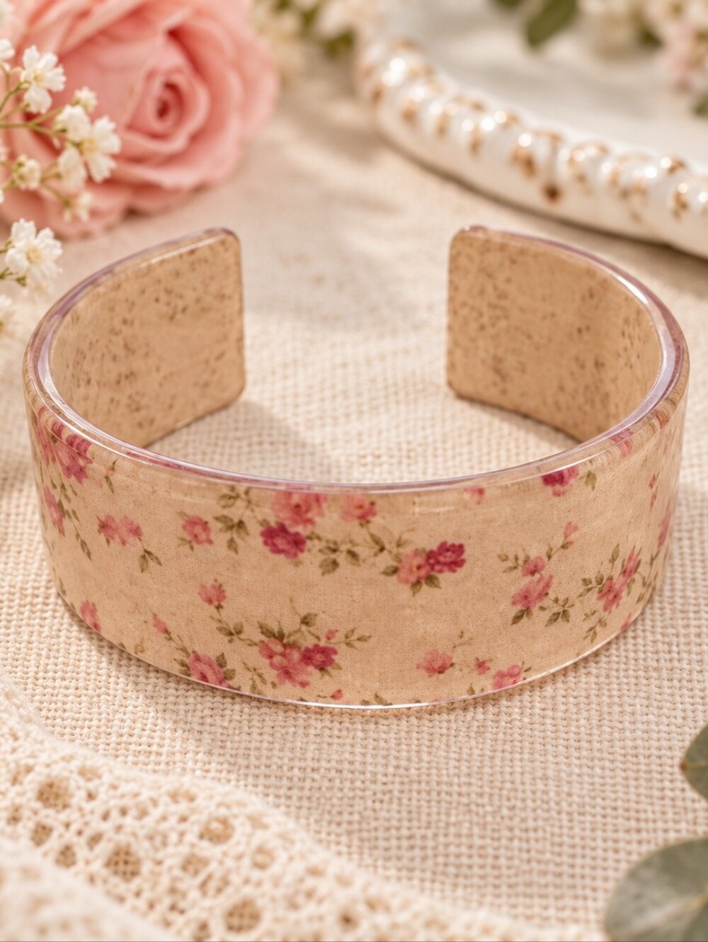Floral Beige Cuff Bracelet